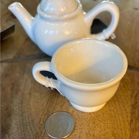 3 pc NEW Miniature White Tea Set NWT Food & Dishwasher Safe - Picture 3 of 6